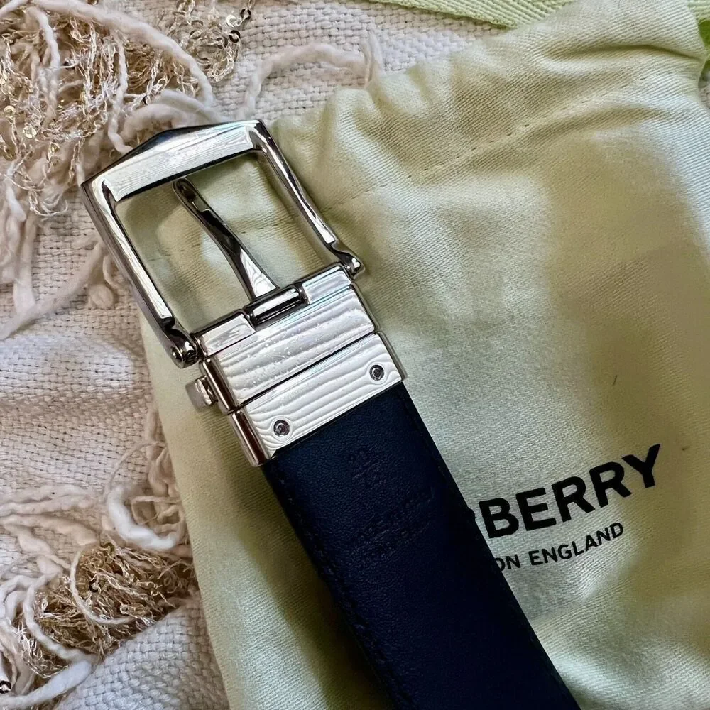Burberry Men's Reversible Check Belt Black Blue Size 30/75 NEW